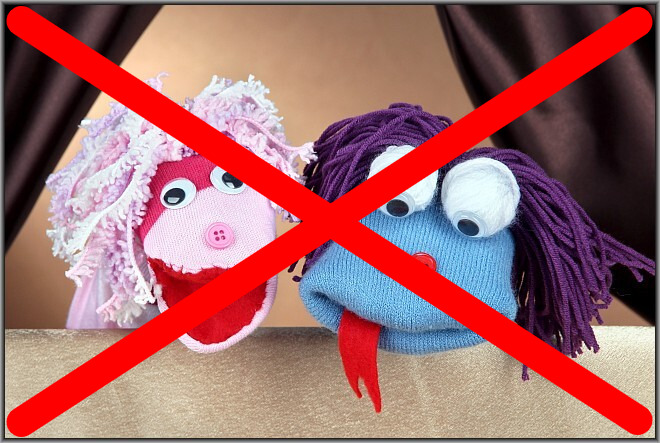 Sock puppets, crossed out