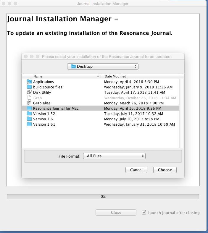 selecting Resonance Journal folder screenshot