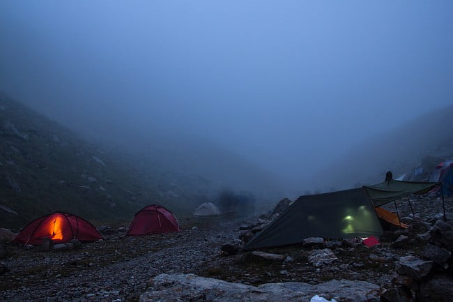 mountain camp in the mist